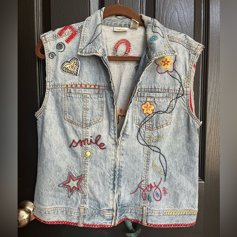 Chico Women’s Denim Embroidered Zippered Vest